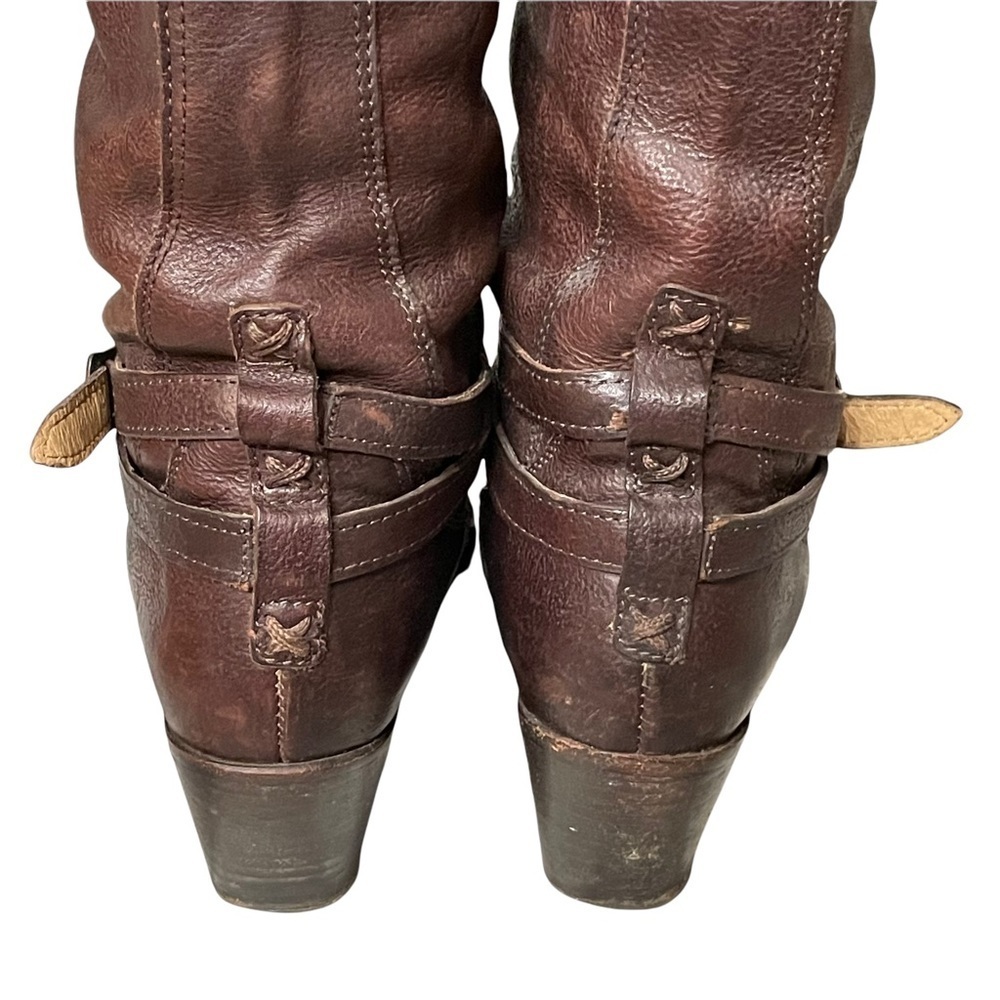 Frye Jane Strappy Dark Brown Knee High Heeled Boots Size 6.5 - Picture 6 of 16